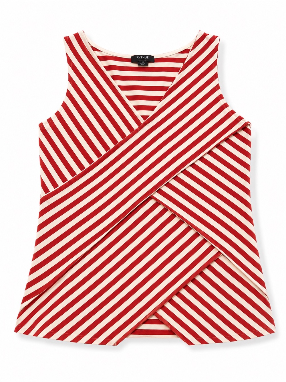 Verve Ami Red White Striped Faux Wrap Sleeveless Tunic Top XL